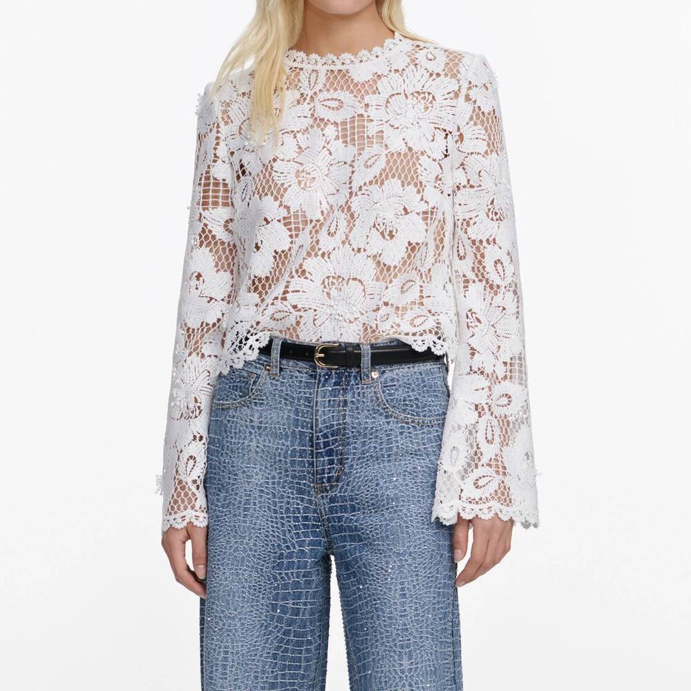 NEW SELF-PORTRAIT crochet lace top in white